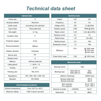 Silnik elektryczny jednofazowy 0,37kW 2800 obr/min. 71B5